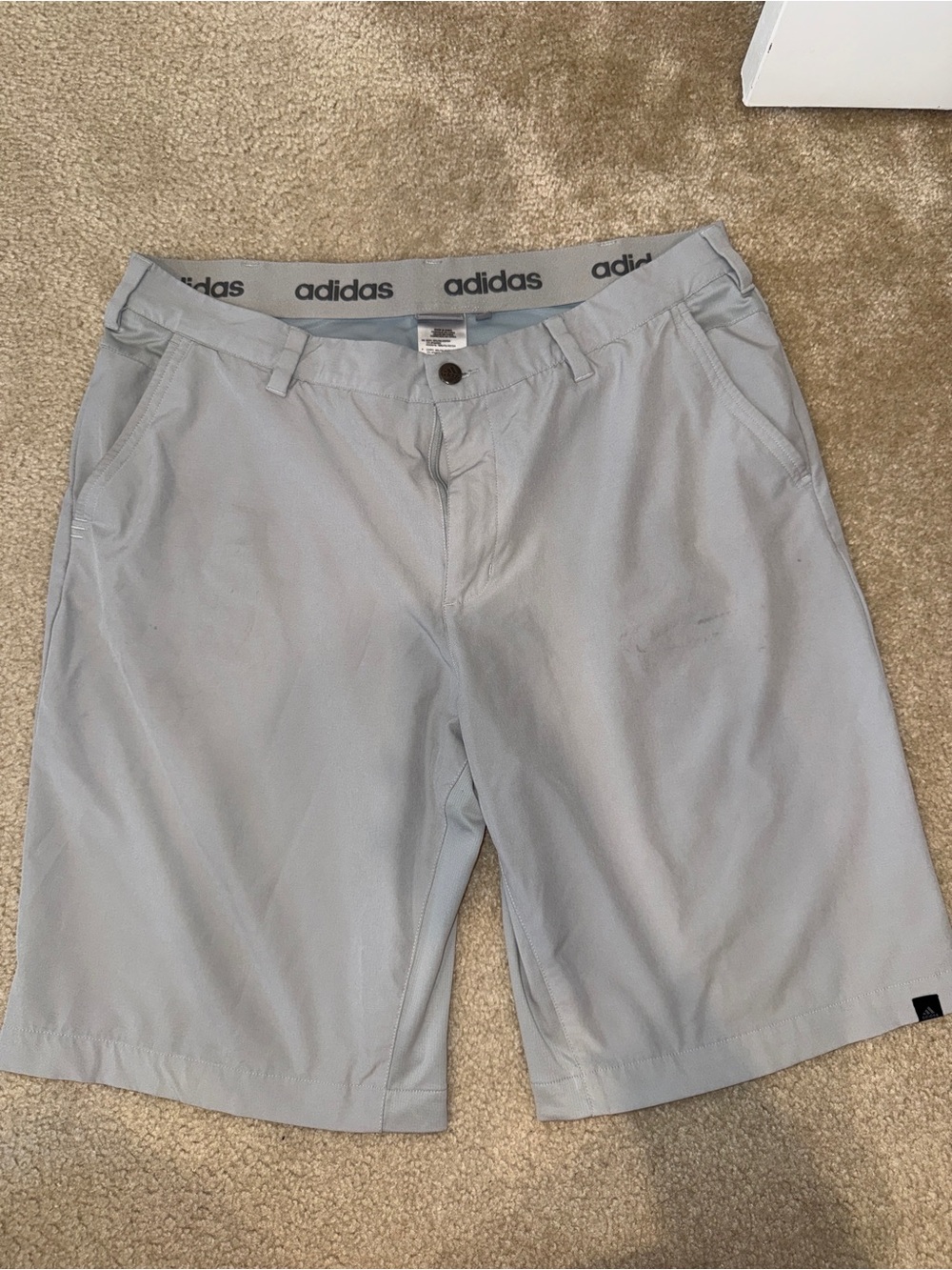 adidas Men’s Light Gray Flat-Front Performance Shorts